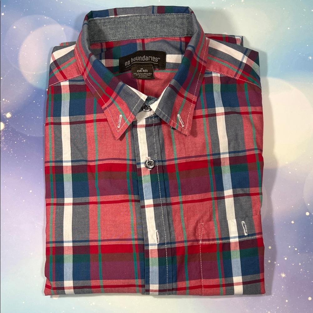 No Boundaries Men's Multicolor Plaid Button Down Shirt